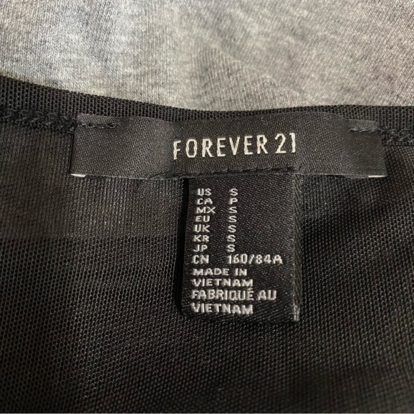 Forever 21 Gray Skater Dress w/ Black Mesh Long Sleeves - Picture 4 of 6